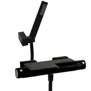 Смеситель термостатический Ramonsoler Arola для ванны с каскадным изливом и душевым комплектом черный 2639KNM