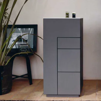 Тумба с раковиной Noorth Milldue Edition Touch 410х400х880, напольный, 3 ящика, слив в пол, раковина Milltek белая матовая, отделка Argilla матовый, 370404