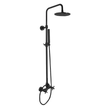 Смеситель для душа внешнего монтажа Fima Carlo Frattini Maxima с душевой штангой, верхним душем 250 и душевым комплектом, чёрный матовый F5305/2NS