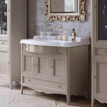 Тумба с раковиной Tw Veronica Simas AR874bix1 105x56, 2 верх.ящ. 3 расп. дв. и 1 выдв. ящик, доводч. Blum, ручки Riflesso бронза, tortora VER6105-T+AR874bi*1 комплект