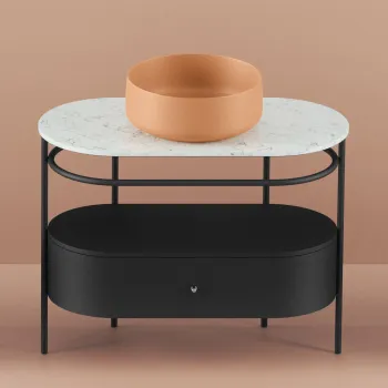 Консоль металлическая с раковиной Artceram Flair 4.0 95x48хh75, напольная, с 1 ящиком и мраморной столешницей, черный матовый/orange cameo TFA010 47