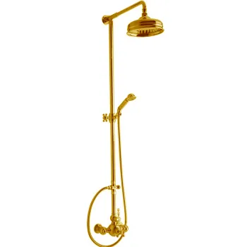 Душевой комплект Cisal Arcana America термостатический смеситель, стойка с верхним душем, лейка+шланг, золото AA00407024