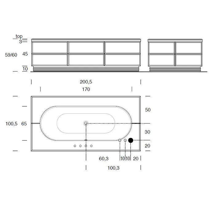 Топ стеклянный для ванны Vitage Milldue Edition Hilton 2005х1005х12, отделка стекло Alligator silver, 1809.73
