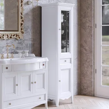 Пенал Tw Veronica 50.2/45x40/37.4xh172, 1выдв.ящик, 2 распашные дверки, доводчики Blum, петли справа-DX,, bianco, ручки riflesso бронза VER3050D-B