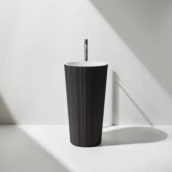 Раковина Antonio Lupi Plisse 47х85, без отв., слив в пол, с сифоном, донным клапаном и шлангом, Flumood, внешний Steel powder, внутри белый А0002451513