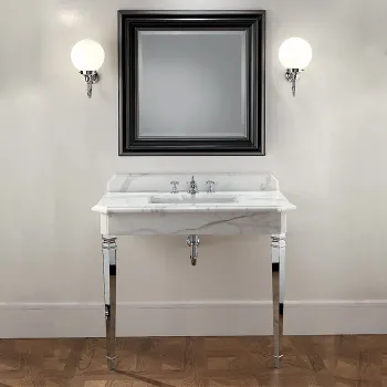 Консоль раковину Devon&Devon Epoque 103/100xh86x60 со столешницей из белого mрамора bianco carrara с керам. раковиной York ножки хром DEEPOQUEMCACR