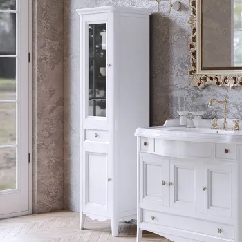 Пенал Tw Veronica 50.2/45x40/37.4xh172, 1выдв.ящик, 2 распашные дверки, доводчики Blum, петли слева-SX,, bianco, ручки riflesso бронза VER3050S-B