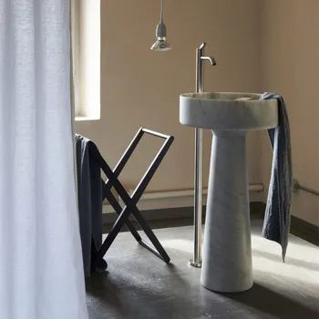 Раковина Agape Bjhon 47, без отв., с колонной, выпуск в пол, мрамор Carrara, белый ACER1081FMC *0