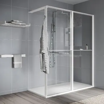 Душевое ограждение Novellini Kuadra Hwl 1740-1770х2000, с свободным входом, правое, с 2 полками, стекло прозрачное, профиль белый матовый, KUADHWLPOO180D-1U
