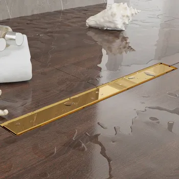 Трап душевой Plumberia Selection PS LINEAR 6x80 2устор. накладка из нерж.стали, комбинир.затвор с горизонт. Выпуском Ду 50мм,40л/мин, золото 24К, PSL80OR