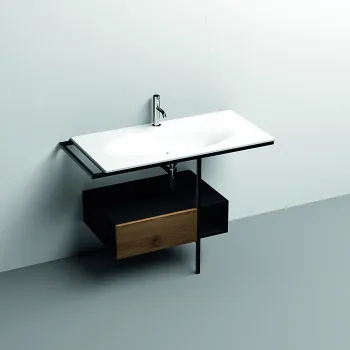 Структура напольная для раковины Kerasan Shape Thelma 1020 , нержавеющая сталь, ящик черный матовый, фронт дуб, черный матовый 9326K1