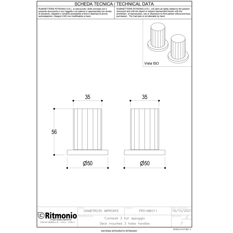 Ручка для смесителя Ritmonio Diametro35 Impronte на три отверстия хром PR51MB011CRL