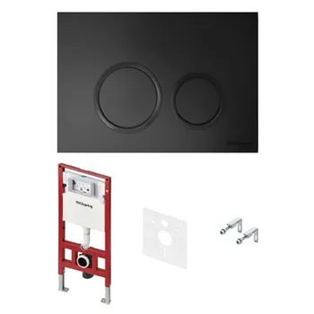 TECEspring комплект 4 в 1 Застенный модуль,панель смыва с круглыми кнопками, черный матовый/ободок черный мат (см. Аналог S955104)