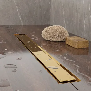 Трап душевой Plumberia Selection PS MODULAR 4x90 2устор. накладка из нерж.стали, комбинир.затвор с горизонт. Выпуском Ду 50мм,40л/мин, золото 24К, PSM90OR