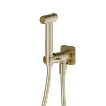 Гигиенический душ Newform X-steel 316 уголок с держателем, с запорным вентилем, на холодную воду, PVD Brushed pale gold 69644X.59.098