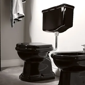 Бачок подвесной Kerasan Retro 108204 nero для низкой трубы, для унитаза 1011/1010, без трубы и механизма слива, черный глянец