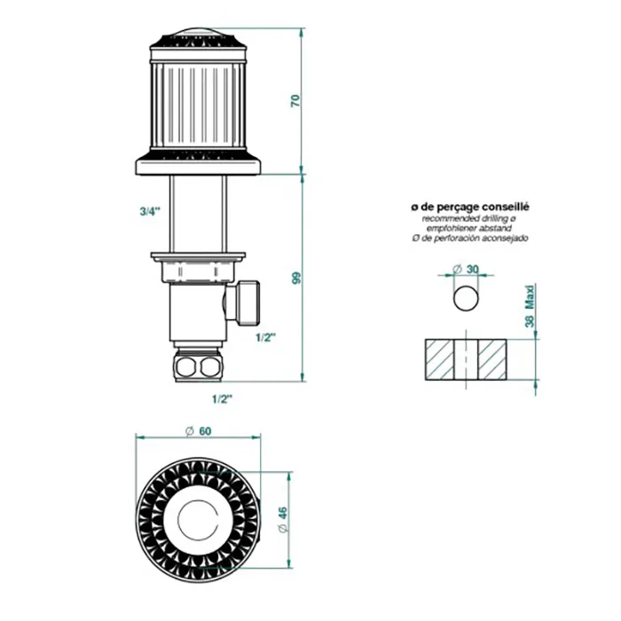 Вентиль смесителя для раковины THG Malmaison Metal U93-F31-35 soft matt gold