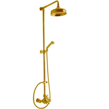 Душевой комплект Cisal Arcana Ceramic термостатический смеситель, стойка с верхним душем, лейка+шланг, золото AC00407024