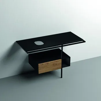 Структура металлическая напольная Kerasan Thelma 120х74, нерж сталь, с полкой,ящиком, с отв под раковину,полотенцедержателем, черный матовый 9323k3