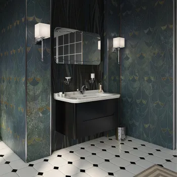 Тумба подвесная под раковину Kerasan Waldorf 100, с 2-мя ящиками, черный матовый/Nero matt 925531