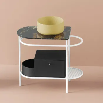 Металлическая консоль с раковиной Artceram Flair 3.0 85х46х75.5, напольная, с выдвижным ящиком и мраморной столешницей, белый матовый/Giallo Zinco ACA067 05 bi matt