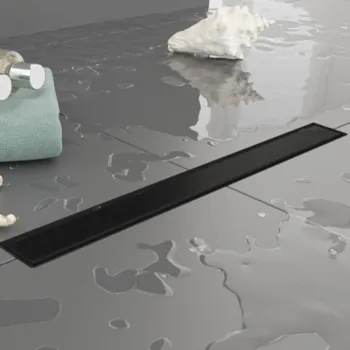 Трап душевой Plumberia Selection PS LINEAR 6x80 2устор. накладка из нерж.стали, комбинир.затвор с горизонт. Выпуском Ду 50мм,40л/мин, черн.матов., PSL80NO