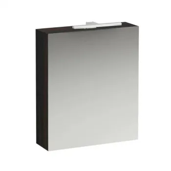 Laufen Base шкаф зеркальный 600x185x700 мм, 1 дверца, петли слева, с горизонтальным
элементом LED-подсветки, 2 стеклянные полки, 1 розетка, темный вяз