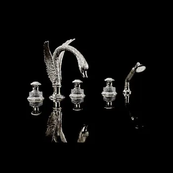 Смеситель на борт ванны Devon&Devon Excelsior Swan с 5 отверстиями переключателем и душем блестящий никель EXC-SW150NK