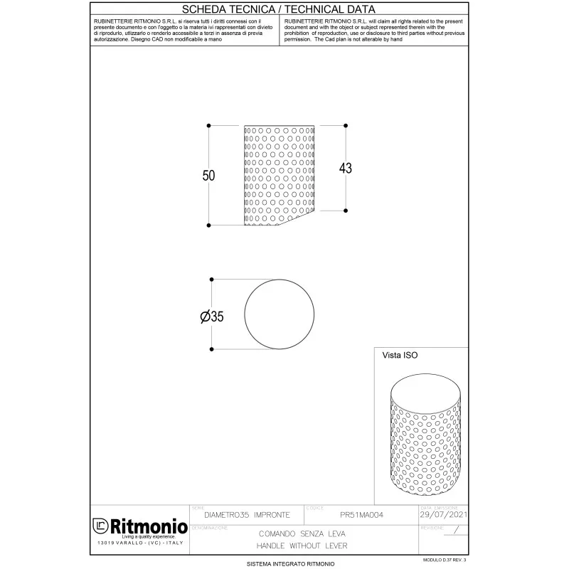 Ручка для смесителя Ritmonio Diametro35 Impronte хром PR51MA004CRL