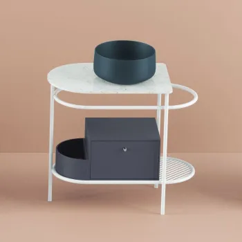 Металлическая консоль с раковиной Artceram Flair 3.0 85х46х75.5, напольная, с выдвижным ящиком и мраморной столешницей, белый матовый/petrolio TFA009 47