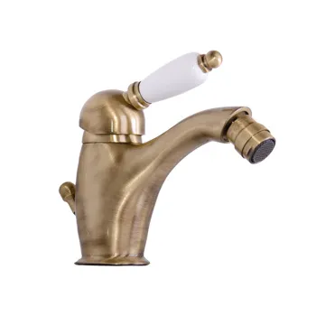 Смеситель для биде с низким изливом Gattoni Orta с белой ручкой, с донным клапаном, бронза 2756/27V0 OLD