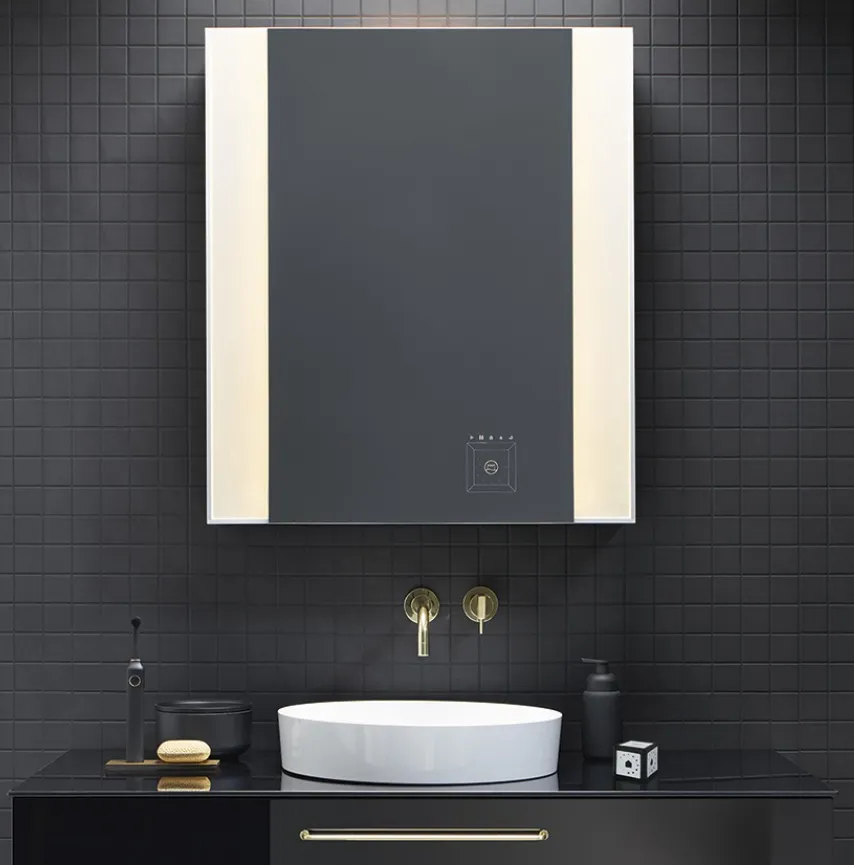 Burgbad RL40 Зеркальный шкаф 60х15х80см., 1 зерк. дверь с обоих сторон, 2 стеклянные полки,версия левая, Smart-Home-System, 2 розетки     SPQW060L