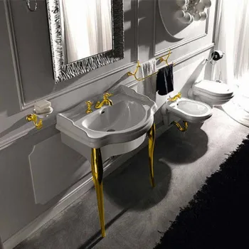 Комплект мебели белый глянцевый для раковины Kerasan Retro 73, ножки, арт.736291, золото, упаковка-2 коробки 7362K6