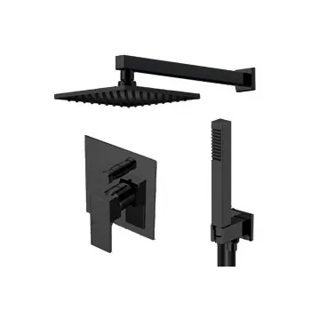 Душ набор со смесителем встр. в стену Gattoni Kubik ручной лейкой и верхним душем 250х250, nero opaco 2590/25NO (ст. арт. KTQ15/PDNO)