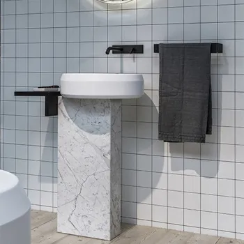 Раковина Agape Lariana 46.5x13, без отв., круглая, с колонной, мрамор Carrara, белый ACER1073MC *0