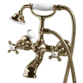 Смеситель для ванны настенный с лейкой и шлангом Devon&Devon Austin светлое золото UTAU933