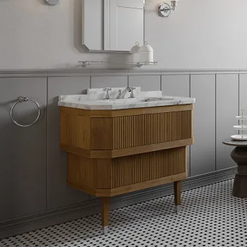 Тумба под раковину из дуба Devon&Devon Metropolitan Essenc 88.5х95 стол BIANCO CARRARA рак. SWINDON на 3 отв белая ножки хром, мебели ROVERE MET_ESSMT_MCACRBI*3