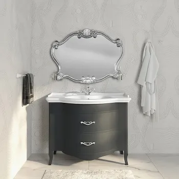 Тумба с раковиной Tw Armony Azzurra GIU200110/ALZA bix1, 112x62, 2 ящика, доводчики Blum, grafite, ручки серебро антик ARM2110-GF+GIU200110/ALZA bi*1 комплект