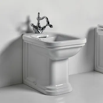 Биде напольное пристенное Kerasan Waldorf 55х37, с 1 отв под смеситель, белое, заглушки хром 4121K1bi/cr*1