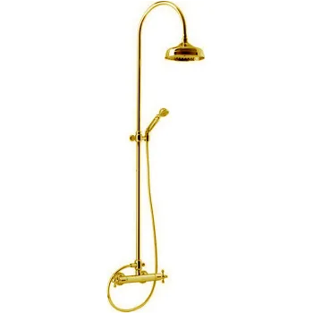Душевой комплект Cisal Arcana термостатический смеситель, стойка с верхним душем, лейка+шланг, золото AC00408024