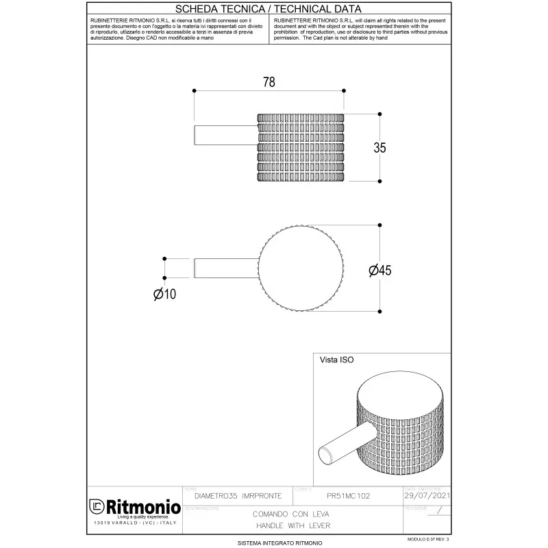 Ручка для смесителя Ritmonio Diametro35 Impronte хром PR51MC102CRL