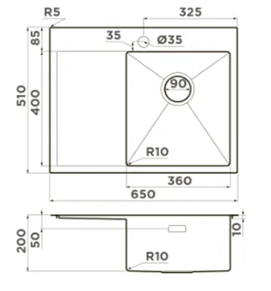 Мойка Omoikiri Akisame 65 R Gm 650 510 200 45 1 2 4973098
