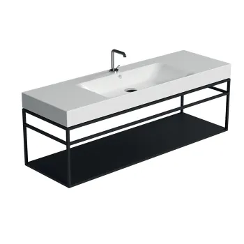 Стальная структура под раковину Kerasan Cento 140х45, подвесная, с металлической полкой, черный матовый 925331 Nero matt