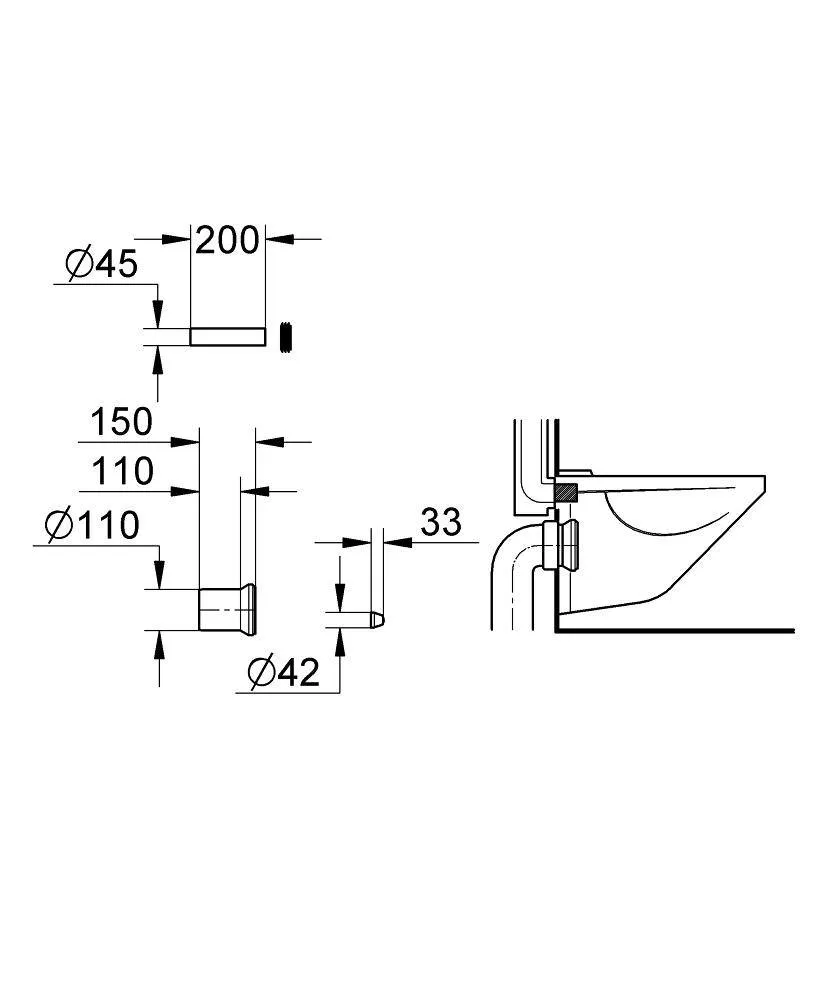 Комплект впускного и смывного гарнитура GROHE для подвесного унитаза, O 110 мм 37104K00