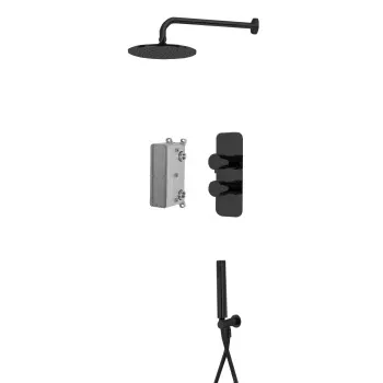 Комплект для душа с верхним душем Fima Carlo Frattini 250, наст держ 350 , смес встр с пер на 2/3 источн, внутр часть, чёрный матовый F4409NS