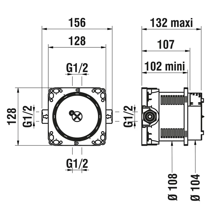 Laufen Simibox Standard система скрытого монтажа Simibox, углубление минимум 102 мм, с запорной арматурой, реверсивные трубы подачи и выпуска 102-132