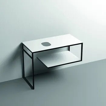 Структура металлическая напольная Kerasan Louise 100х74, нерж сталь, с полкой, с отв под раковину, с полотенцедерж, белый матовый 9332k2