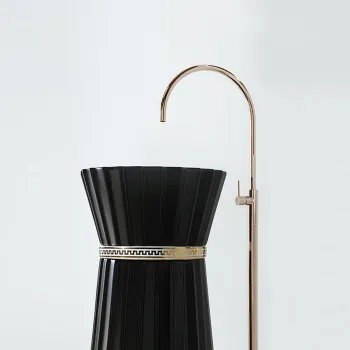 Раковина напольная Oasis Plisse 440х950 мм, без отв для смес, без перел, с донным клапаном, кольцо с золот дек Mykonos, белый (упаковка-3-х кор) 0PI440CED2