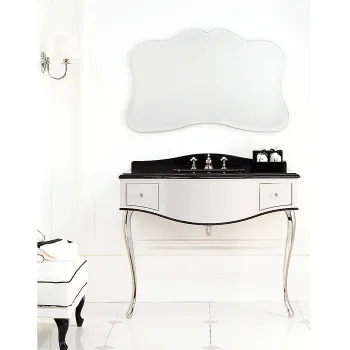 Консоль Devon&Devon Audrey 111х57,5хh89,5/99,5 мрамор NERO MARQUINHA c 3отв, корпус, белый с кантом черн, ножки св.золото без раков. SWINDON DEAUDRNMAOT/PWcprDB/LS-SWINDON/3F