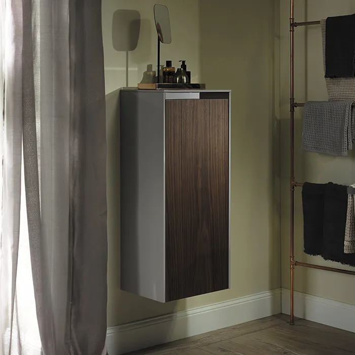 Burgbad Yso Шкаф подвесной 40x35x97 см, цвет: светло-серый глянцевый/коньячный орех UHHE040 L F2321 K0396
